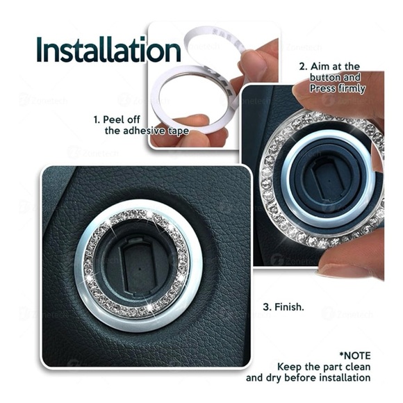 NEW Set of 2 Rhinestone Start Engine Ignition Button Ring - Picture 4 of 6